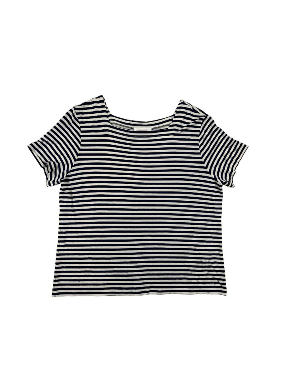 Talbots Petites Womens Striped Short Sleeve Shirt Size L Navy & White Stretch